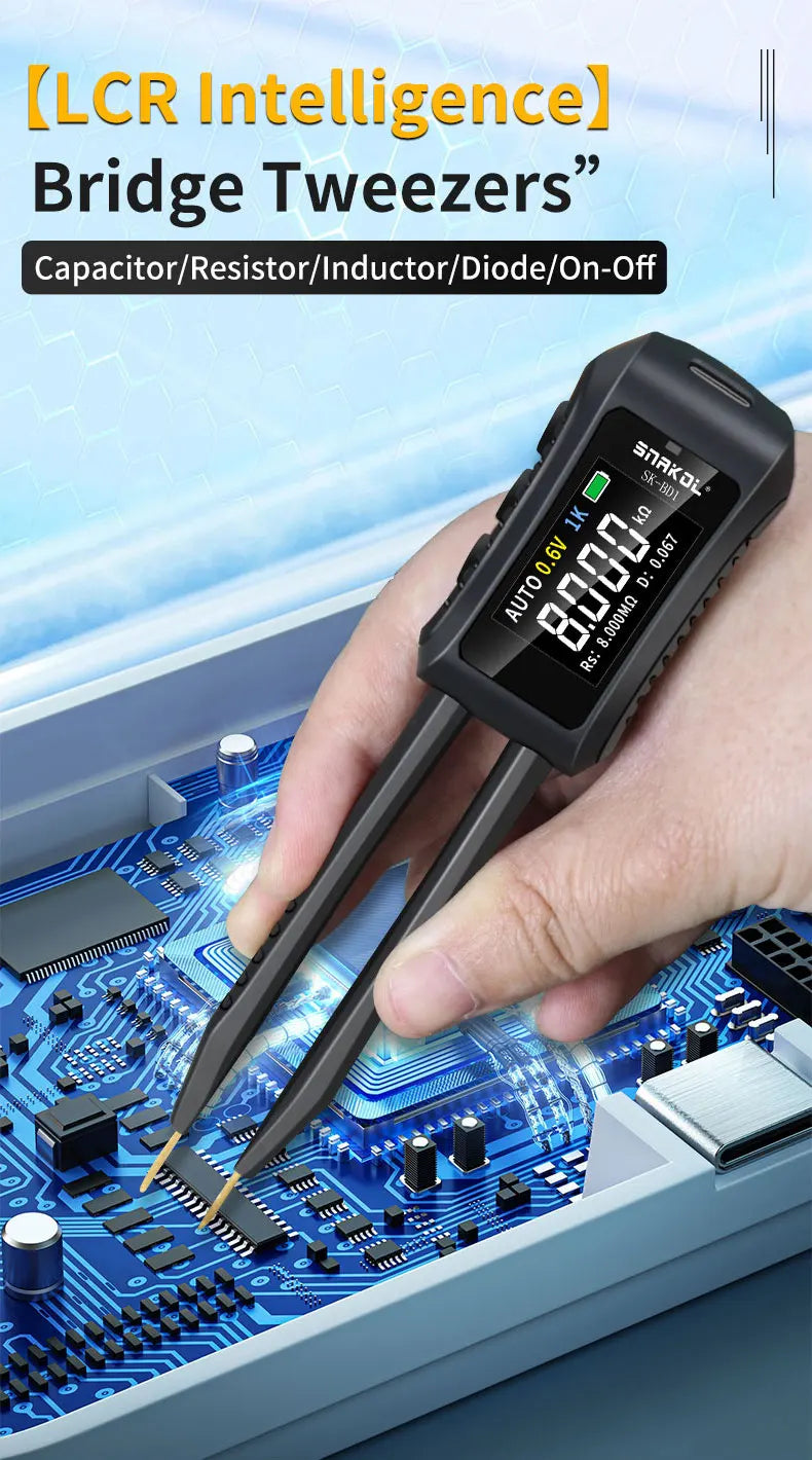 SNAKOL  Digital Tweezers Smart SMD Tester LCR ESR Professional LED
