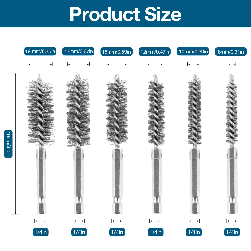 6/12Pcs Stainless Steel Wire Brush,Drilling Cleaning Brush Set