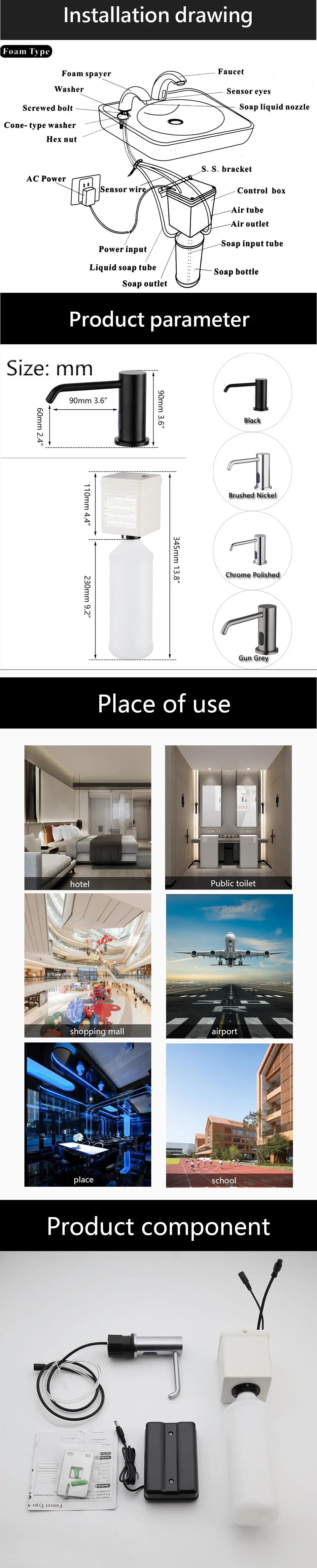 Torayvino Automatic Liquid Soap Dispenser Sensor Solid Brass 500 ML