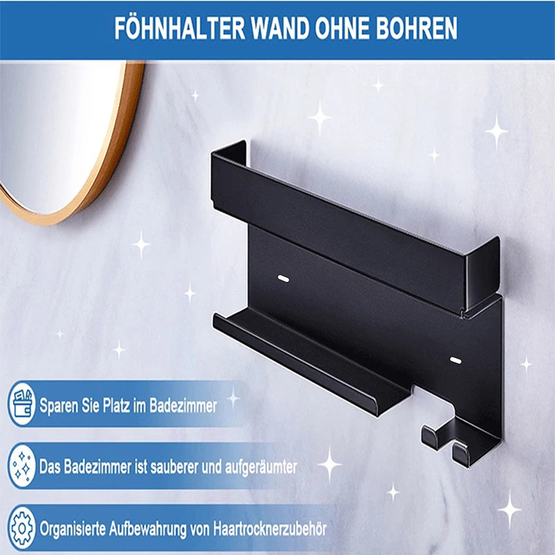 Non drilling wall mounted hair styling tool storage rack