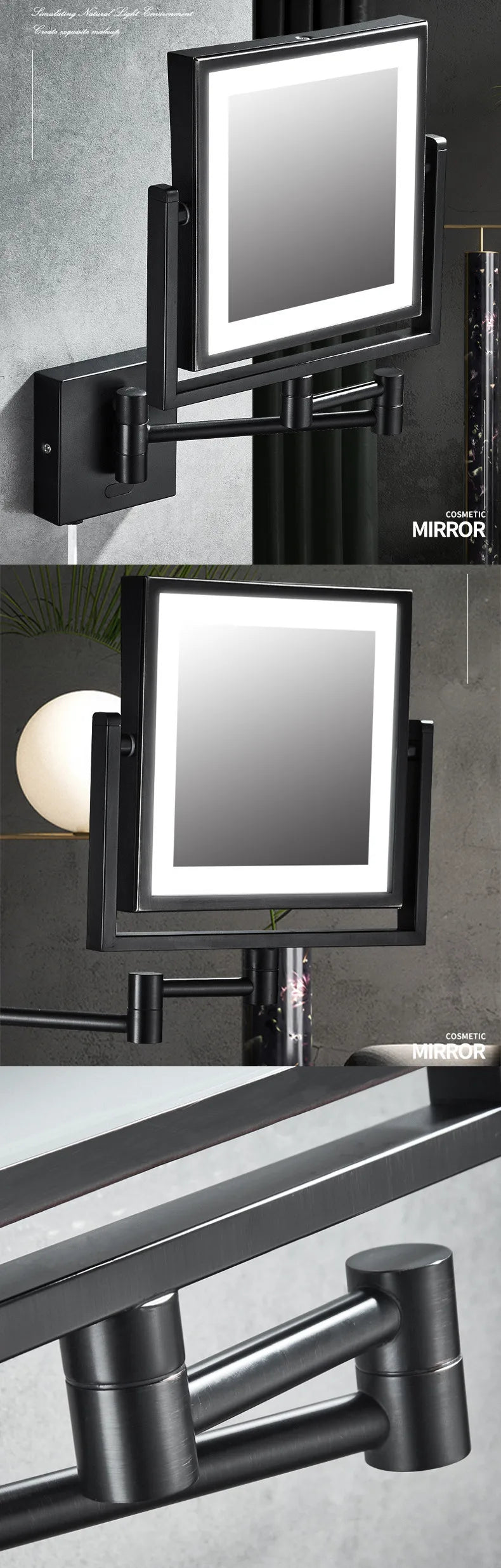 Rose Gold Square Led Bathroom Mirror Wall Mounted Lighted Bathroom