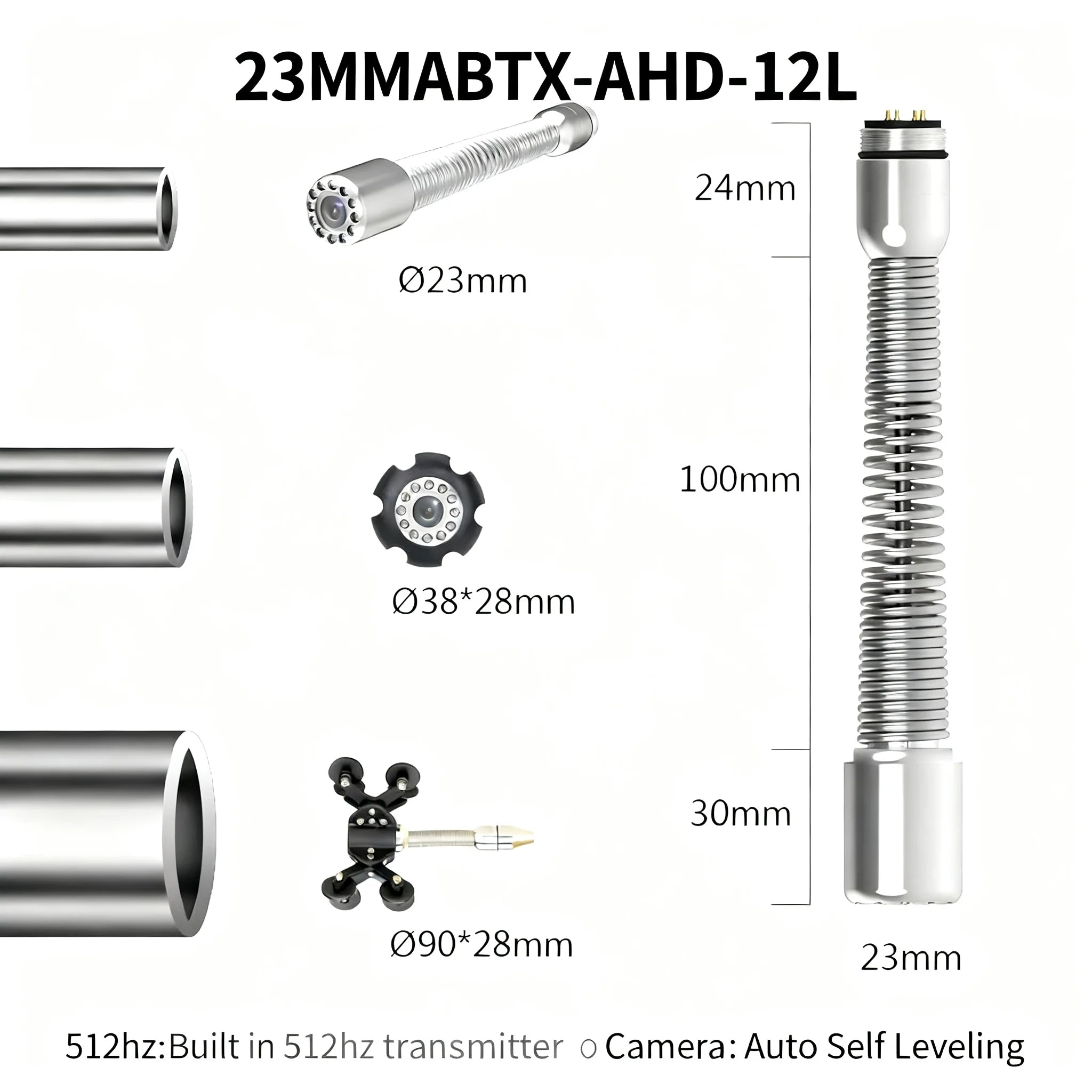 7"Sewer Camera, 512Hz Self-Leveling Sewer Inspection Camera with 20X