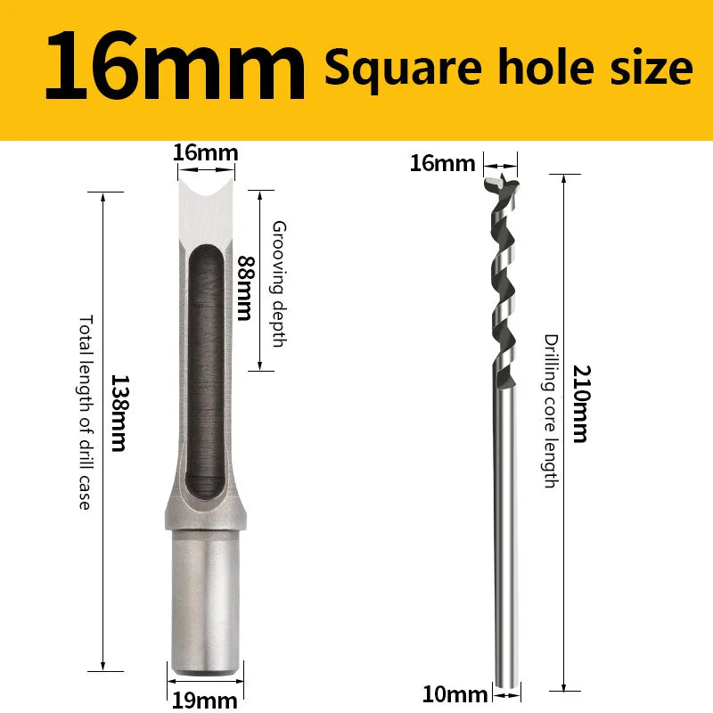 HSS Square Hole Drill Set - Auger Mortising Chisel Bit