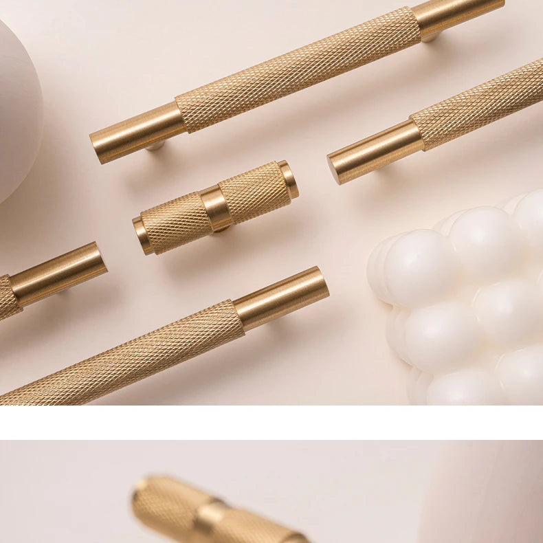 Santaya Solid Brushed Brass Handle Cross Knurled Kitchen Cabinet
