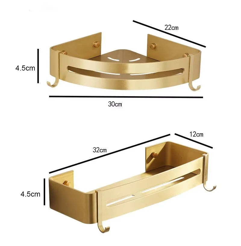 Corner Shelf Wall Mounted Bathroom Shelf Brushed Gold Aluminum Bath