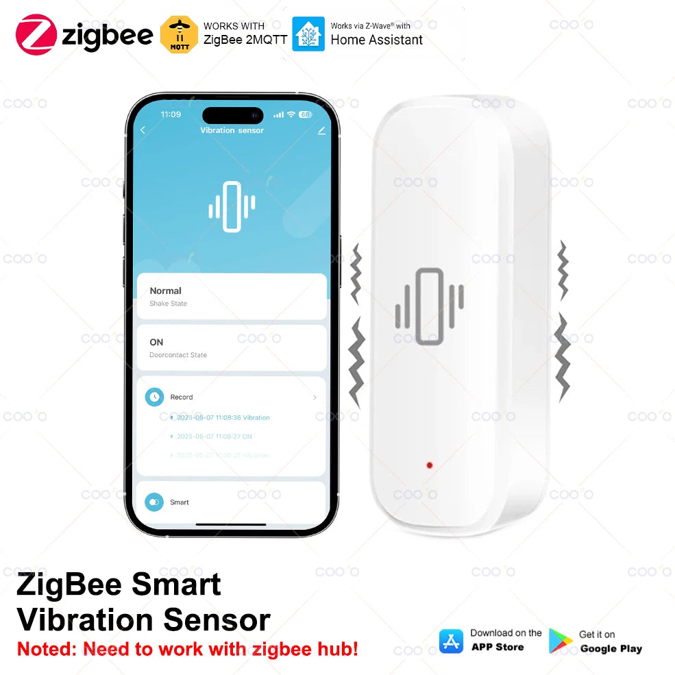 Smart Vibration Sensor ZigBee Sensor Monitor App Control Security