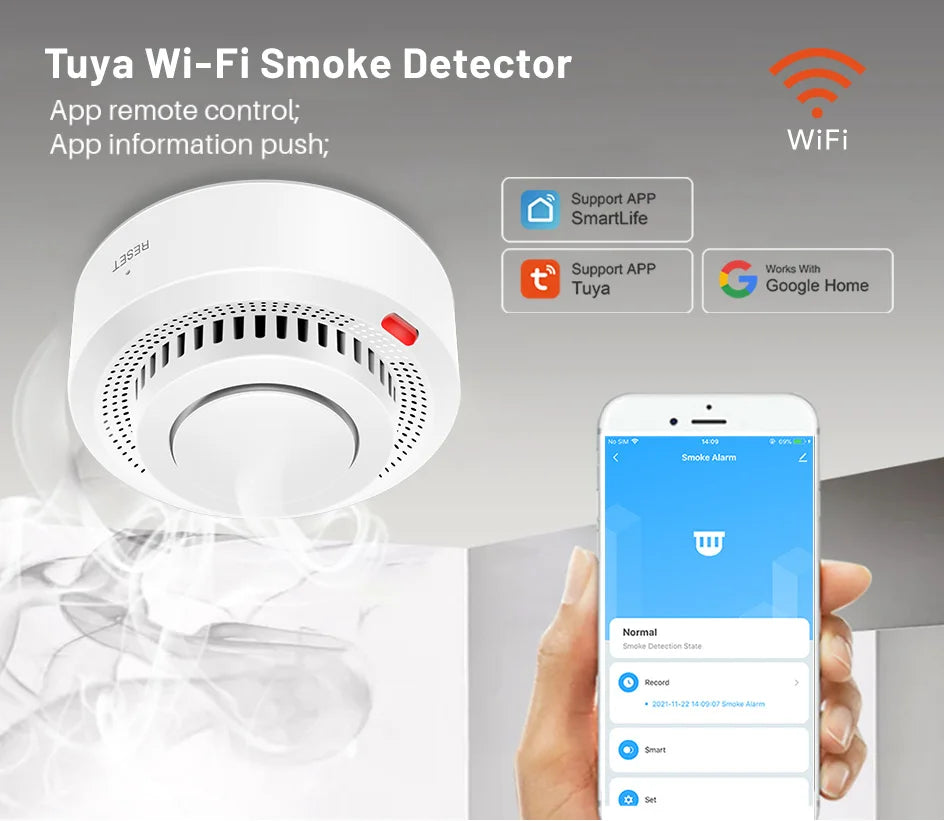 Tuya Smart WiFi Smoke Sensor Fire Protection Smoke Detector 85dB