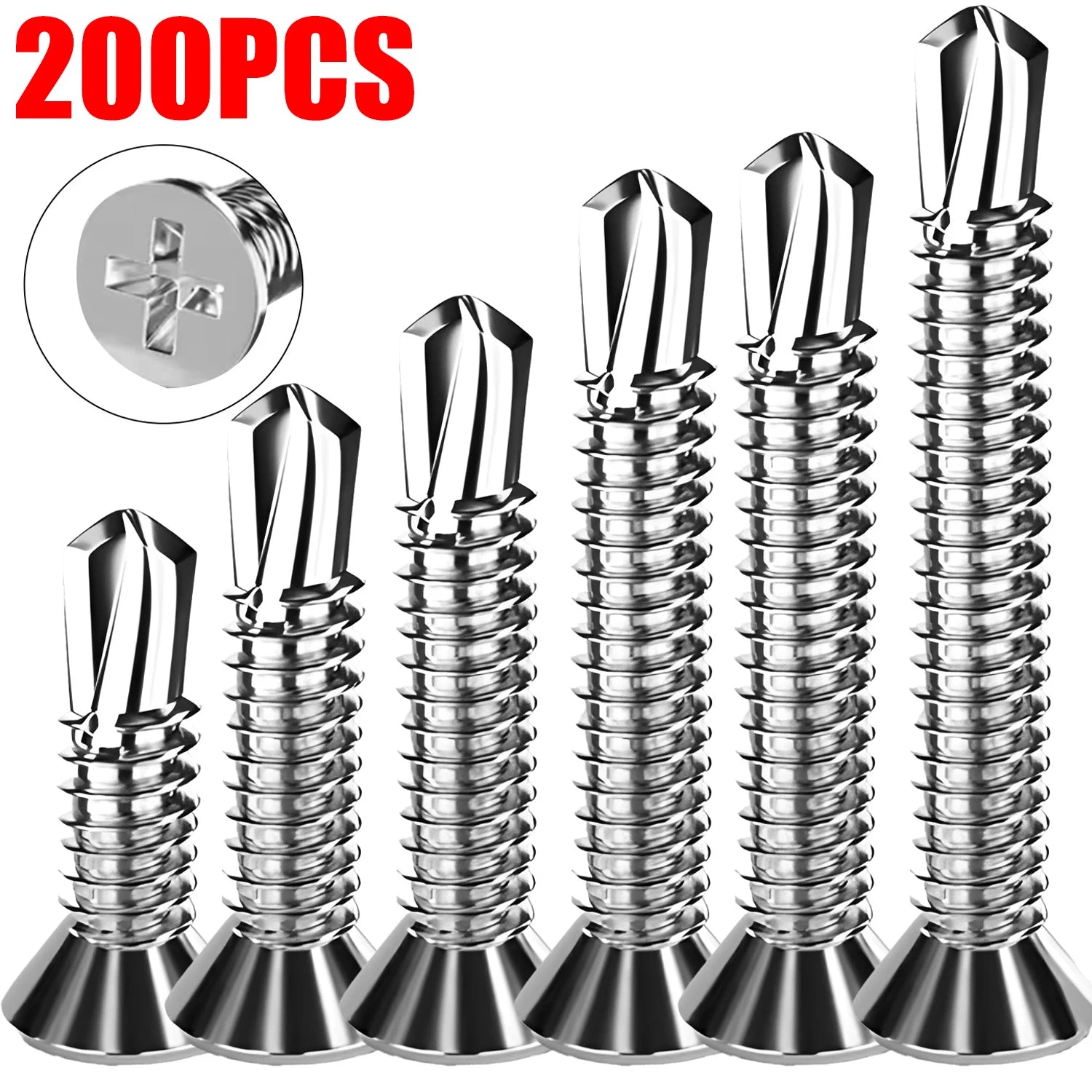 200/20pcs M4.2 Stainless Steel Self-Tapping Screws Cross Flat Head