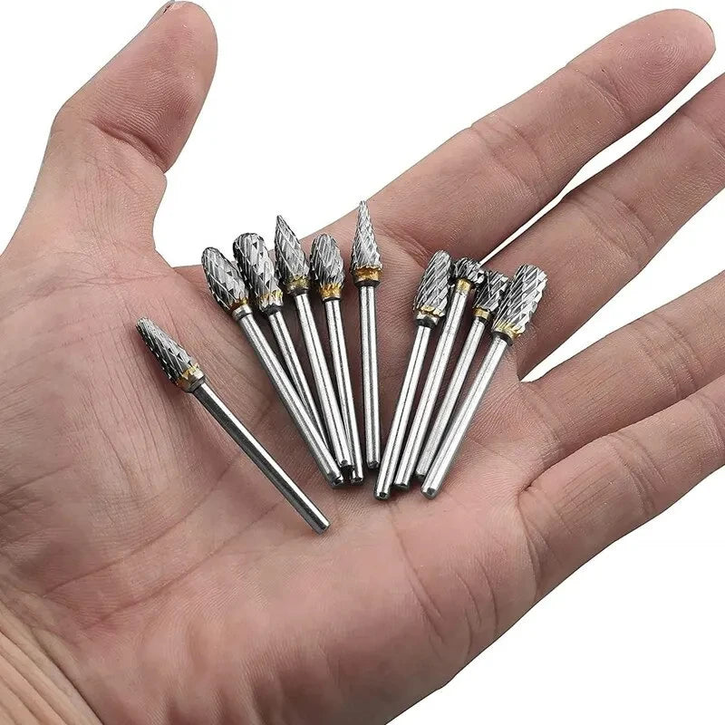 10pcs Tungsten Carbide Burr Set Compatible with 3mm Shank Diameter