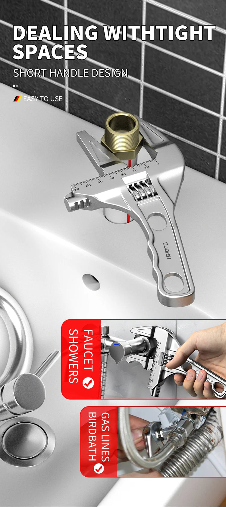 OUDISI multifunctional wrench manual tool bathroom wrench large