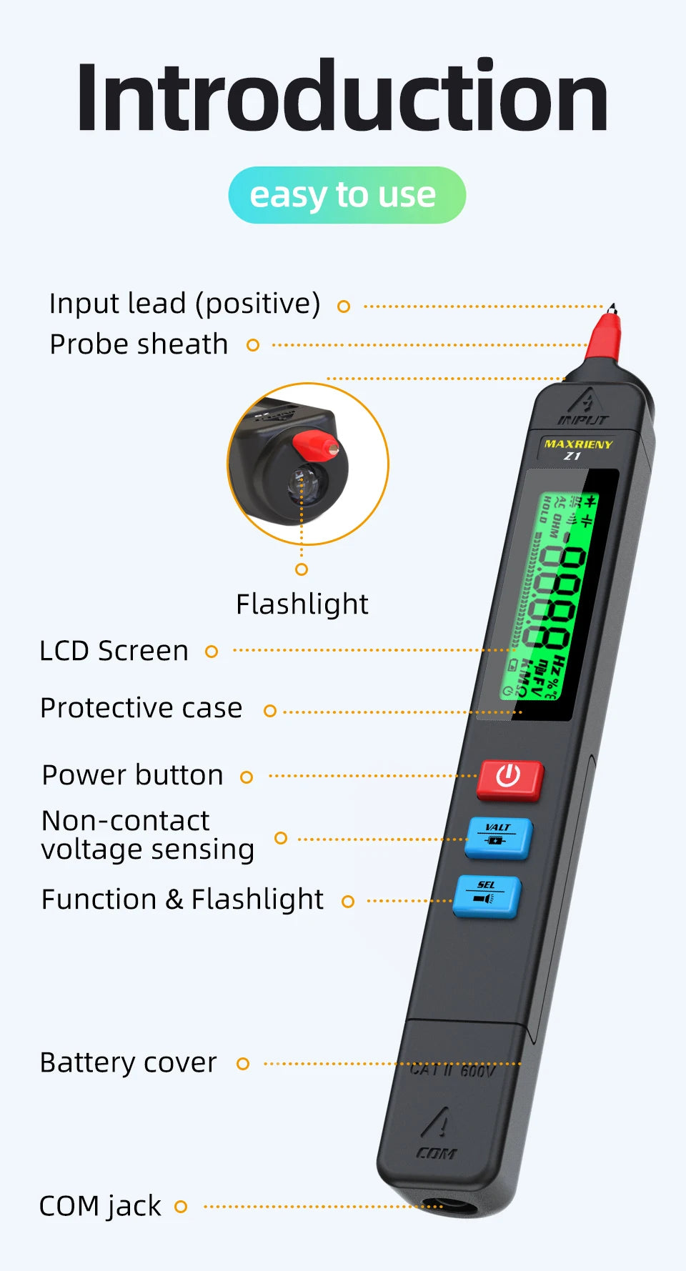 Smart Digital Voltage Detector Tester Indicator Electric Pen DC AC