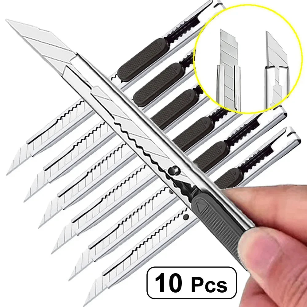 1/5/10Pcs Utility Knife Stainless Steel Paper Cut Box Cutter Tools