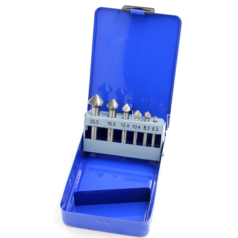 6Pcs 3 Flutes 90 Degree HSS Chamfering Cutter Woodworking Milling