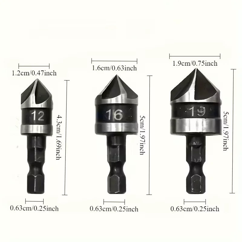 3pcs hexagonal handle high-speed steel chamfering and deburring drill
