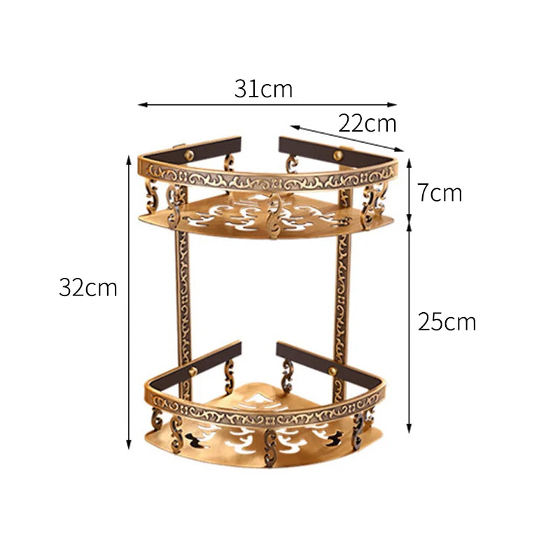 Antique Brass Aluminum Foldable Corner Rack Shelves Toilet Storage