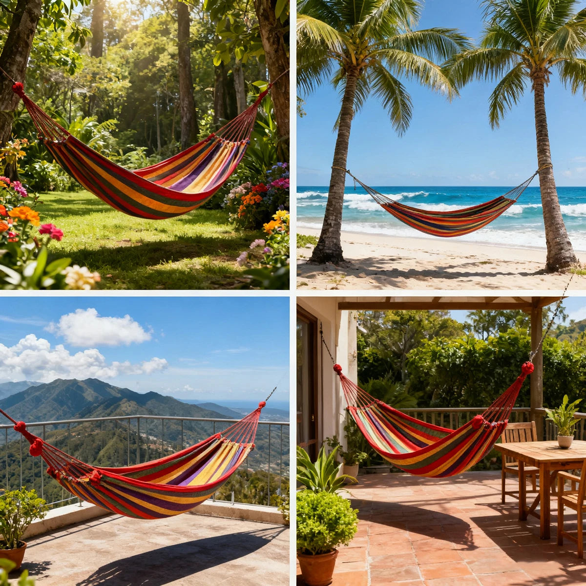 Double Hammock 2-Person Cotton Canvas with Tree Straps – Red/Blue