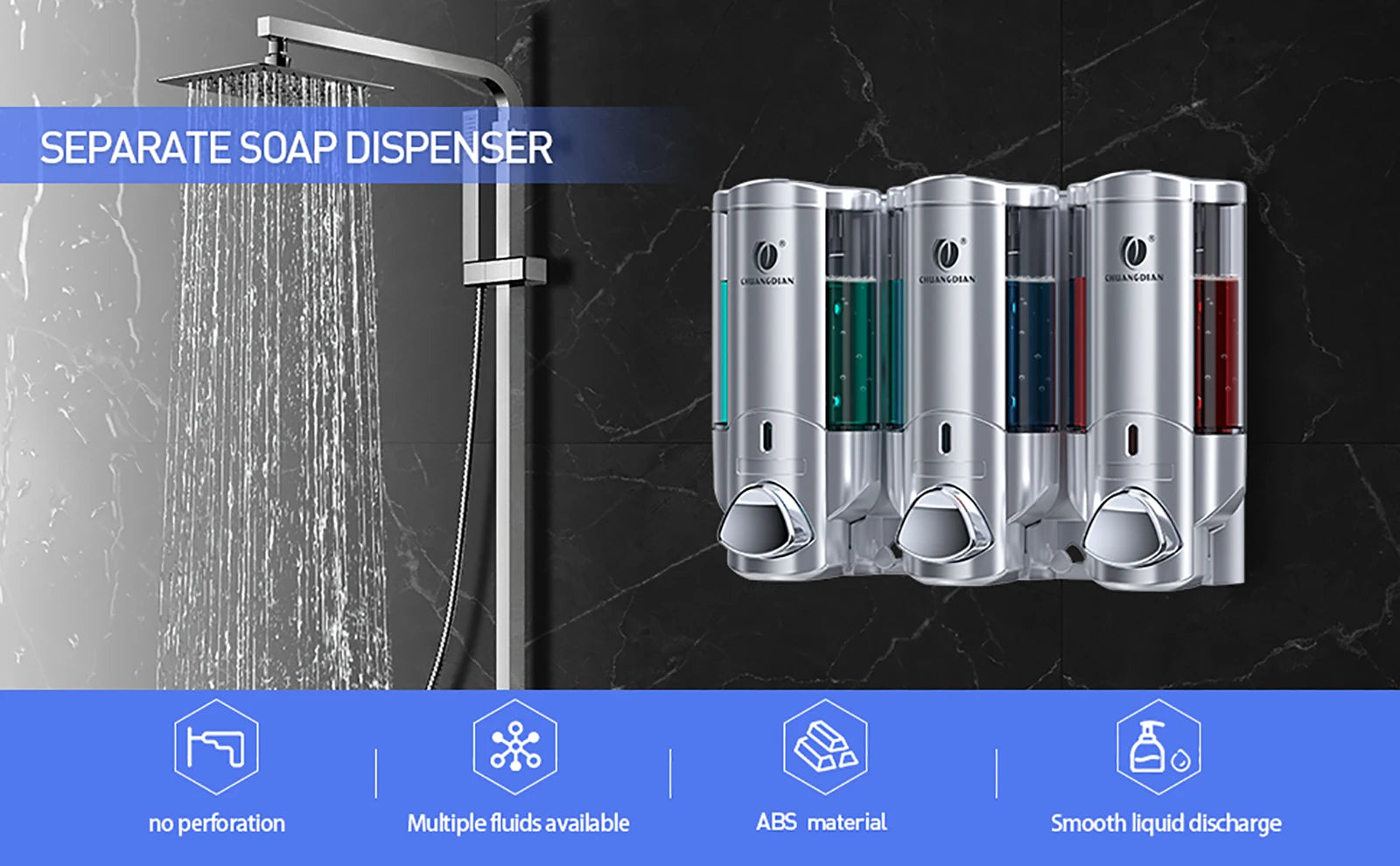 Wall Soap Liquid Dispenser No Drill Bathroom Shampoo
