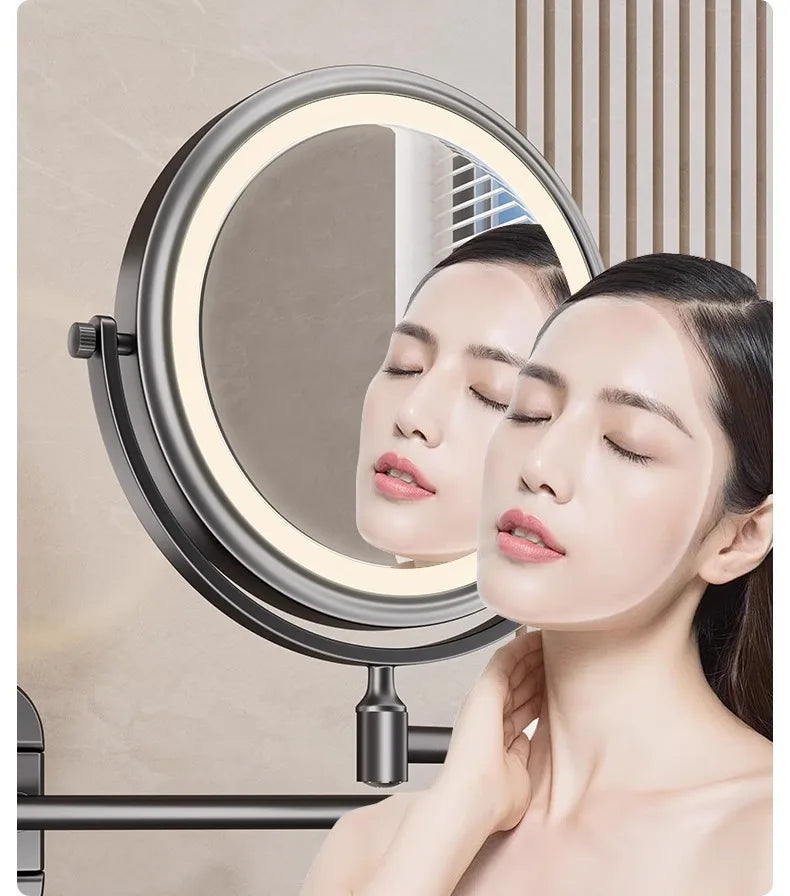 Bathroom Suction Cup with Light Makeup Mirror Wall Mounted