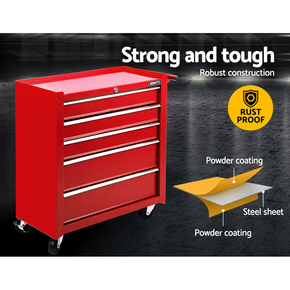 Giantz 5 Drawer Rolling Tool Cabinet – Red