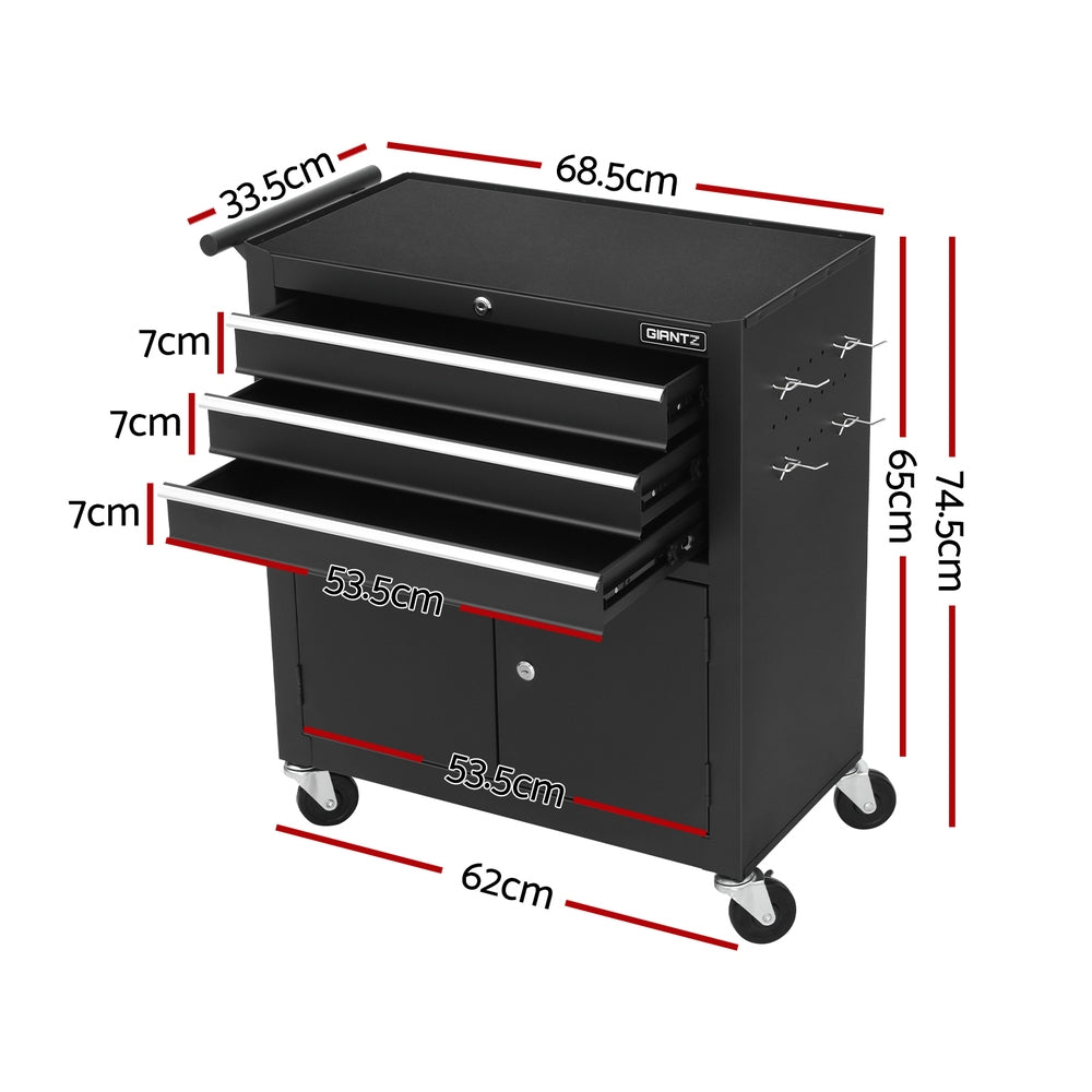 Giantz 3 Drawer Tool Cabinet with Door – Black
