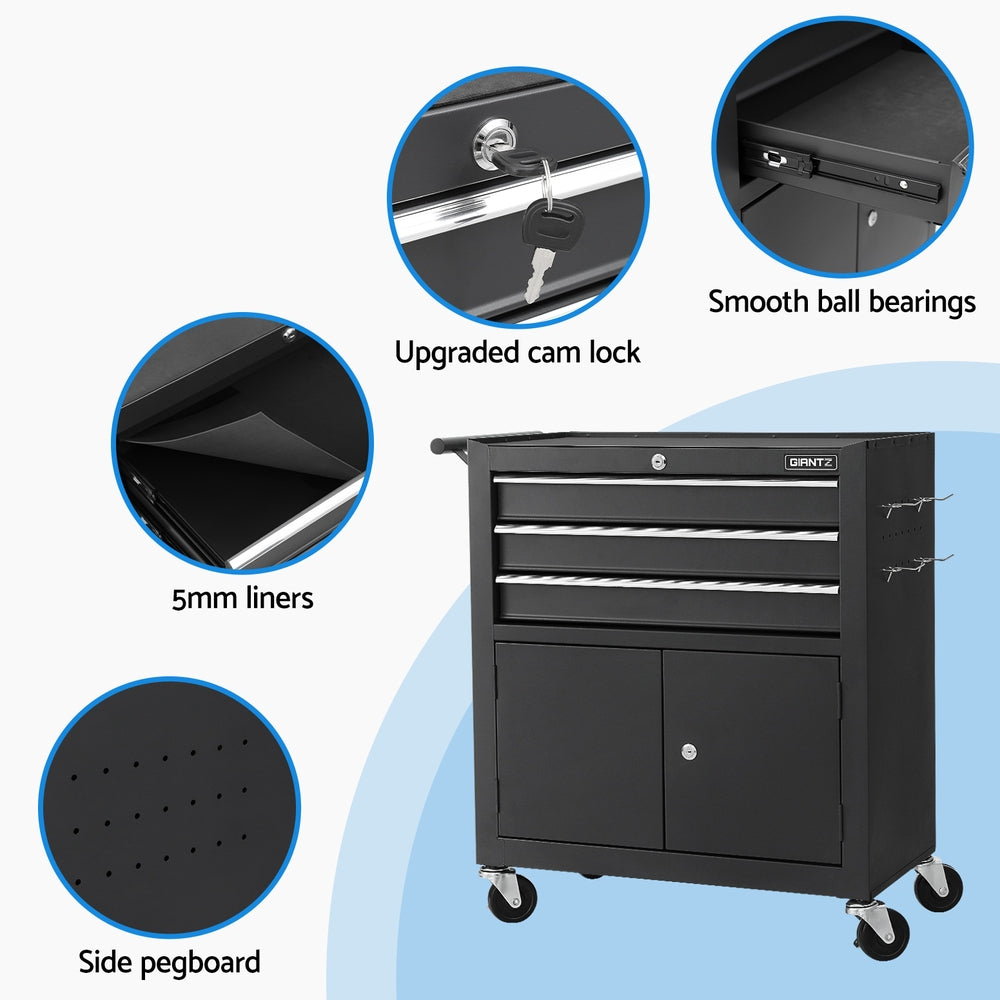 Giantz 3 Drawer Tool Cabinet with Door – Black