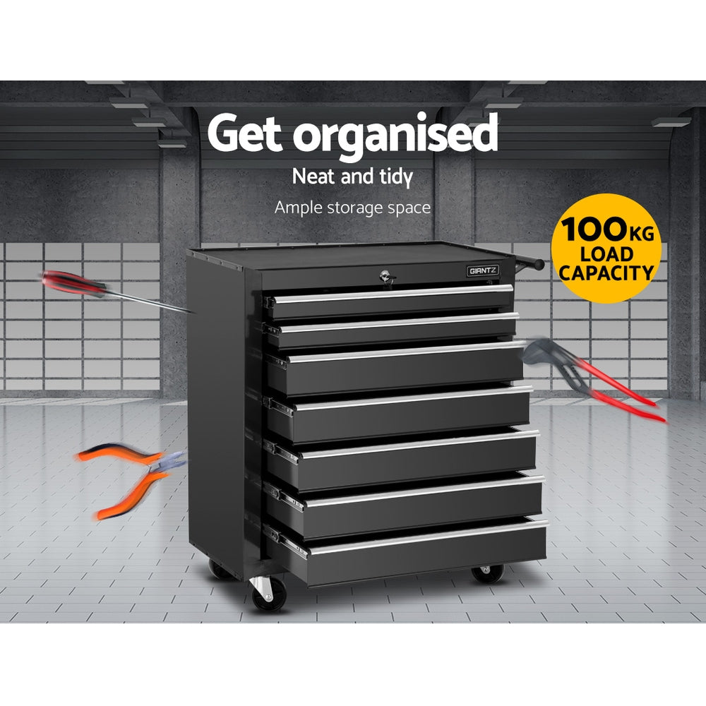 Giantz 7 Drawer Rolling Tool Cabinet – Black