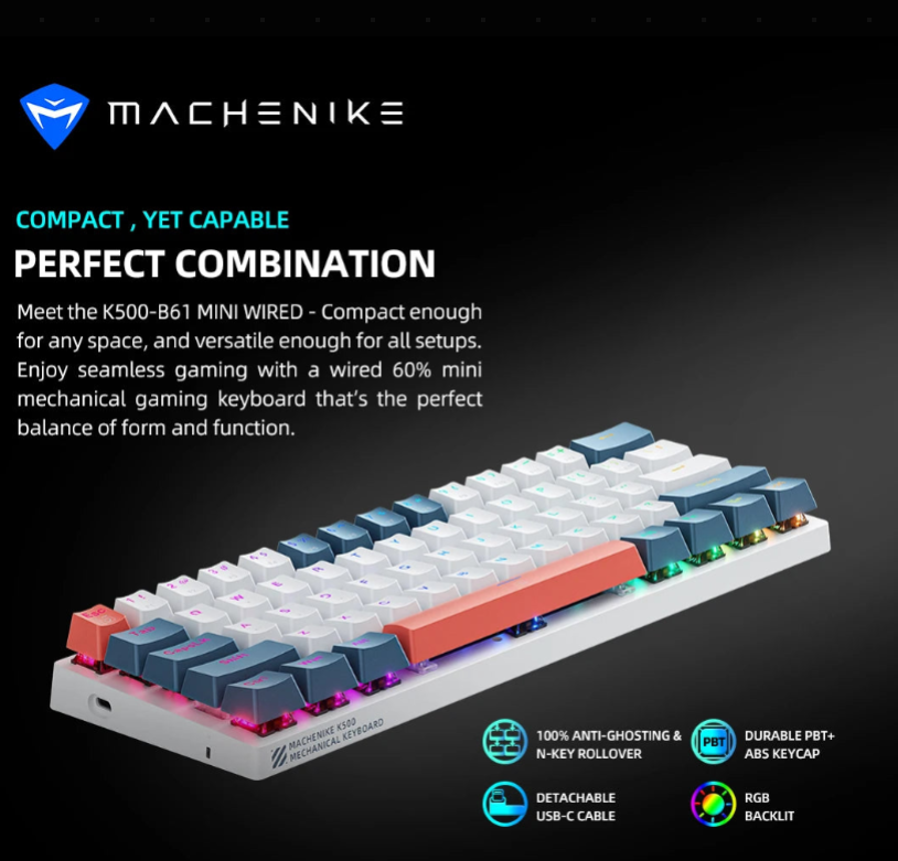 K500-B61 Machenike Mini Mechanical Keybaord 60% Form Factor 61Keys